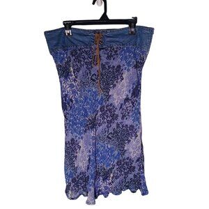 Vintage Faded Glory Dress Womens 14 Strapless Blue Floral Cottagecore Western